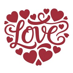 red love word with hearts decoration