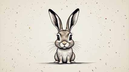 Obraz premium digital illustration rabbit sitting beige background rabbit facing towards right side sitting its hind legs its front paws resting ground has two large pointed ears spread out behind ears black white