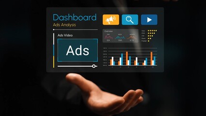 Interactive dashboard for ads analysis showcasing data visualization, graphs, charts, and metrics for digital marketing performance evaluation Gluon.