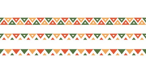Mexican pattern line border. African ethnic motif border. Aztec triangular ornament line stripe. Mexican or African ethnic culture ornament. Vector illustration isolated on white background.