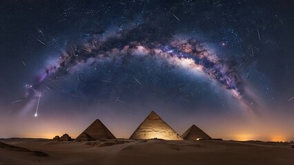 Egyptian pyramids under the milky way
