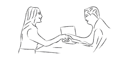 Business meeting line art. Handshake and agreement concept line drawing. Professional deal agreement minimal line. Business partnership meeting sketch.png and vector.