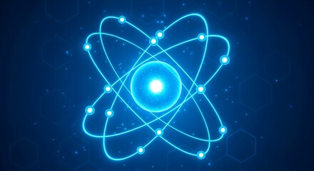 Atomic structure illustration with electrons orbiting nucleus