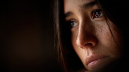 Fototapeta premium Woman looks thoughtfully out of a window during winter in a cozy indoor setting