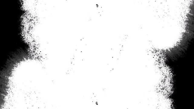 Black ink artistic flow grundge splatter spots spills white paper beautiful reveal dripping streaks spread fluid ink alpha matte isolated watercolor ink drops transition