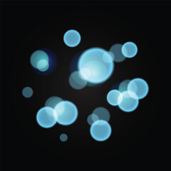 Blue bokeh lights on a dark background Keywords: bokeh, lights, blue, dark, background, abstract