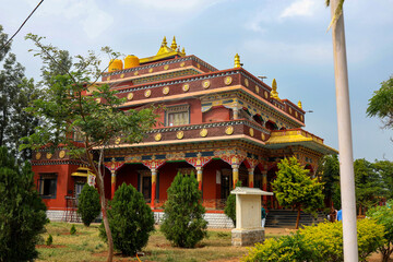 Buddhist monastery with colorful architecture in daylight