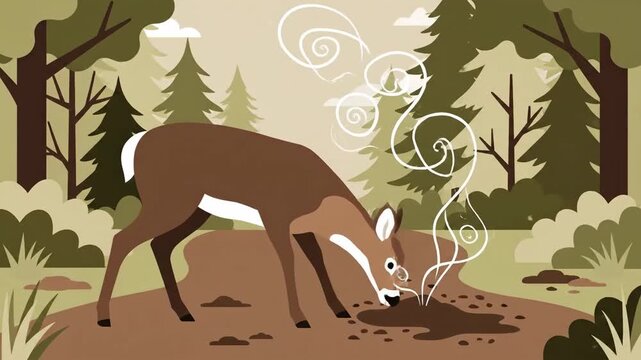 Deer In Forest Consuming Minerals From Earth Animation Sequence Vector Graphic