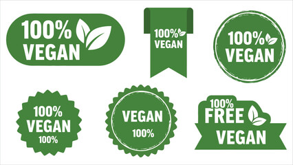 Set of 100 percent vegan food labels and icons.eps