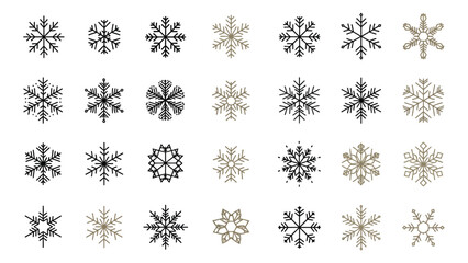 : Set of black and gold snowflakes icons vector collection.eps