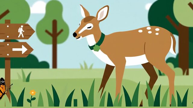 Deer In The Forest Cartoon Animation Video, Forest Animals, Nature, Peaceful Wildlife Footage