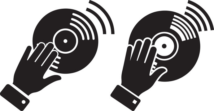 Hand playing vinyl record dj silhouette