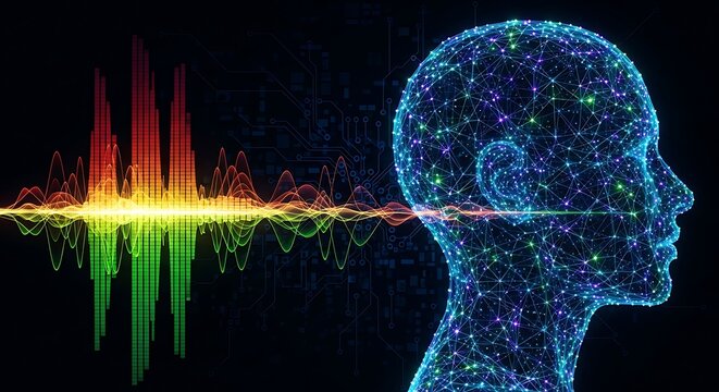 Digital representation of human brain processing sound waves - Powered by Adobe
