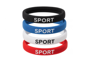 Stacked sport headbands in red, white, blue, and black colors