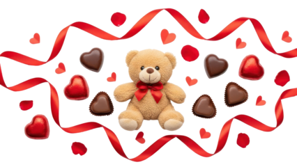 Valentine's day bear with chocolates and hearts