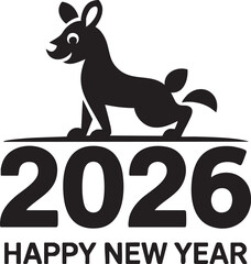 Black goat silhouette standing on 2026 year with happy new year text
