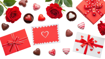 Valentine's day gift collection with roses and chocolates