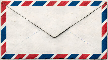 Vintage airmail envelope with red blue stripes sending correspondence