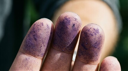 Close-up of ink-stained fingers with visible fingerprints