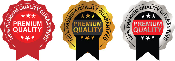 Premium quality guarantee badges with ribbon seals