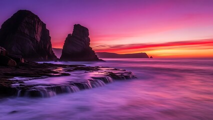 Vibrant sunset over coastal cliffs