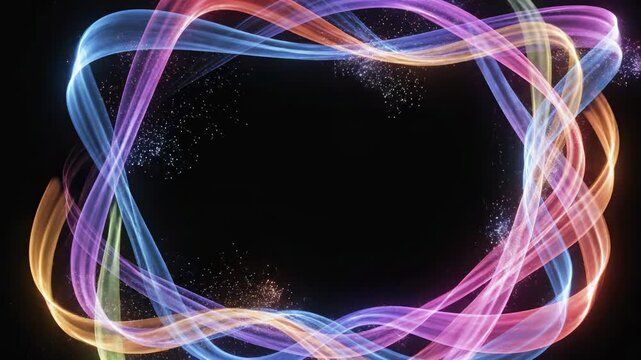 Abstract motion graphic animation of vibrant spectrum colored flowing ribbons creating a dynamic border frame element artistic, spectrum, colored