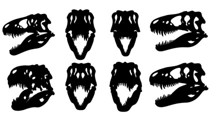 Minimalist Dinosaur Skull Silhouette Set in Black Scientific Illustration Style © Narmada