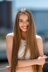 Confident Bright Woman, Elegant Woman With Glowing Skin, Portrait Of Female Entrepreneur With Natural Beauty