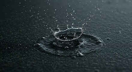 Macro of Raindrop Landing on Stone Surface Splash Frozen