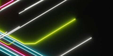 Abstract background, neon light lines, technology, network, 3D illustration