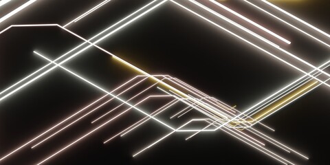 Abstract background, neon light lines, technology, network, 3D illustration