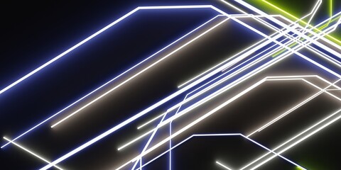 Abstract background, neon light lines, technology, network, 3D illustration