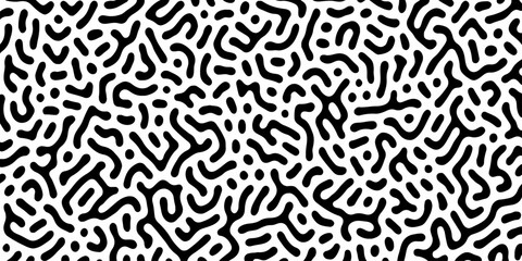 Obraz premium Abstract Turing organic wallpaper with background. Turing reaction diffusion monochrome seamless pattern with chaotic motion. Natural seamless line pattern. Home decoration background design.