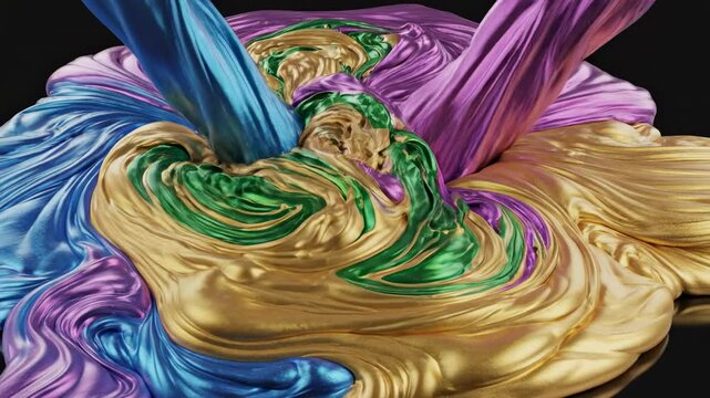 Abstract motion graphic animation showing various streams of colorful non-Newtonian liquid flowing and blending together in smooth, hypnotic patterns corporate, dynamic, liquid
