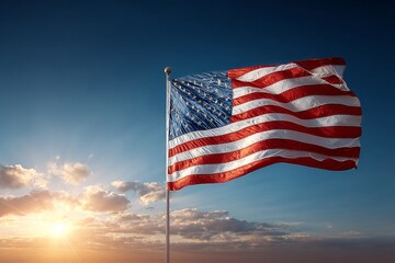 Flying us flag against a beautiful sunset nature scene outdoor photography peaceful atmosphere