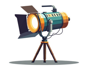  Vintage Movie Spotlight on Tripod Stand, Retro Film Studio Lighting Equipment, Flat Vector Illustration, Isolated