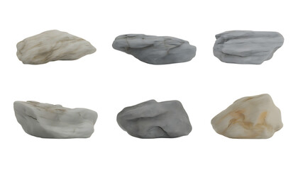 Collection of polished stones isolated on transparent background