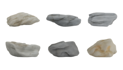 Collection of polished stones isolated on transparent background