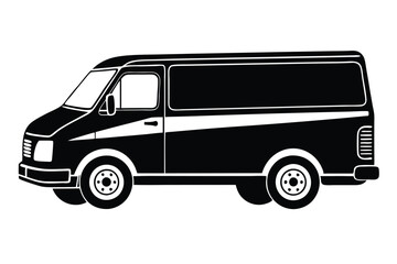 Minimalist black and white silhouette of a delivery van on white, ideal vector for package delivery and logistics