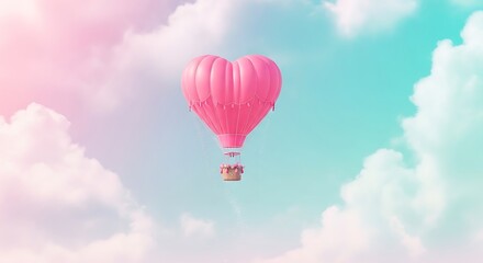 Fototapeta premium Whimsical pink heart hot air balloon floating gracefully through pastel skies dreamy atmosphere