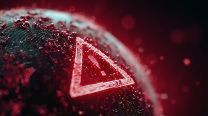 Global cybersecurity alert digital globe with warning symbols in high-tech context