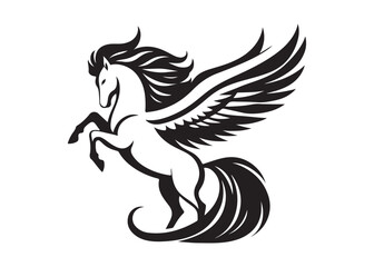 pegasus logo silhouette vector, horse with wings logo design icon vector illustration, magical fantasy horse vector silhouette, pegasus fly horse logo vector silhouette on white background