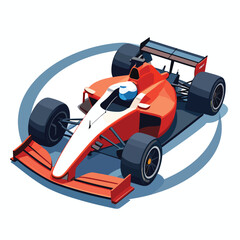 Fototapeta premium Dynamic isometric illustration of a high-speed open-wheel racing car with a driver on a track