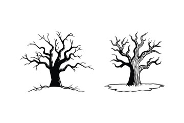 Haunted Tree Silhouette Illustration Spooky Dead Tree Scary Forest Design