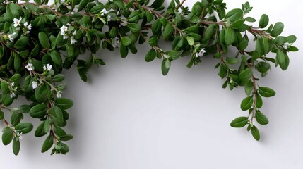 Fresh thyme branches elegantly frame a blank white background, creating a serene and minimalistic card-like design with ample copy space for versatile use in various creative projects