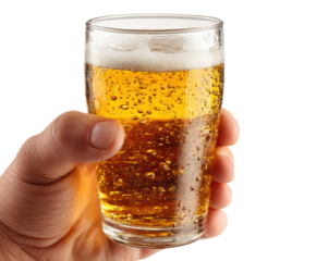 Refreshing beer drink in hand home bar view celebration mood, isolated on transparent background, png