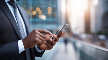 Modern faceless executive using smartphone technology, digital price comparison shopping, smart online retail analysis, financial budget planning, mobile commerce convenience, consumer