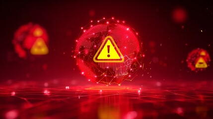 Cybersecurity alert global connectivity illustrated by digital globe with warning symbols