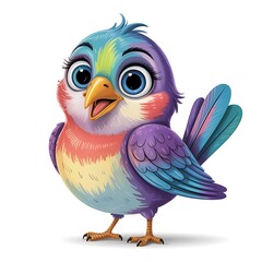 Colorful cartoon bird with vibrant feathers and big eyes