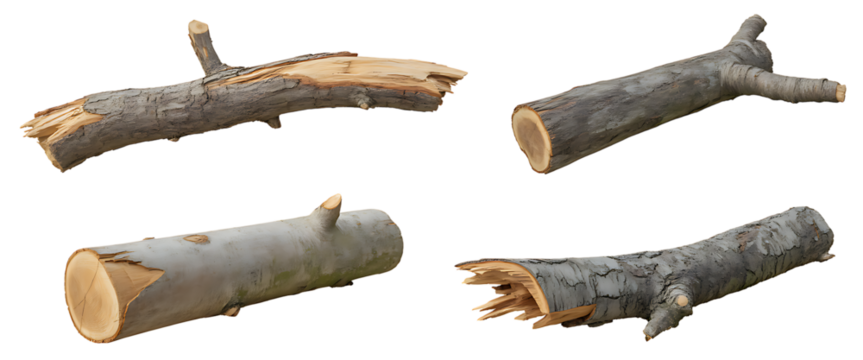 Collection of birch firewood logs isolated on transparent background - Powered by Adobe